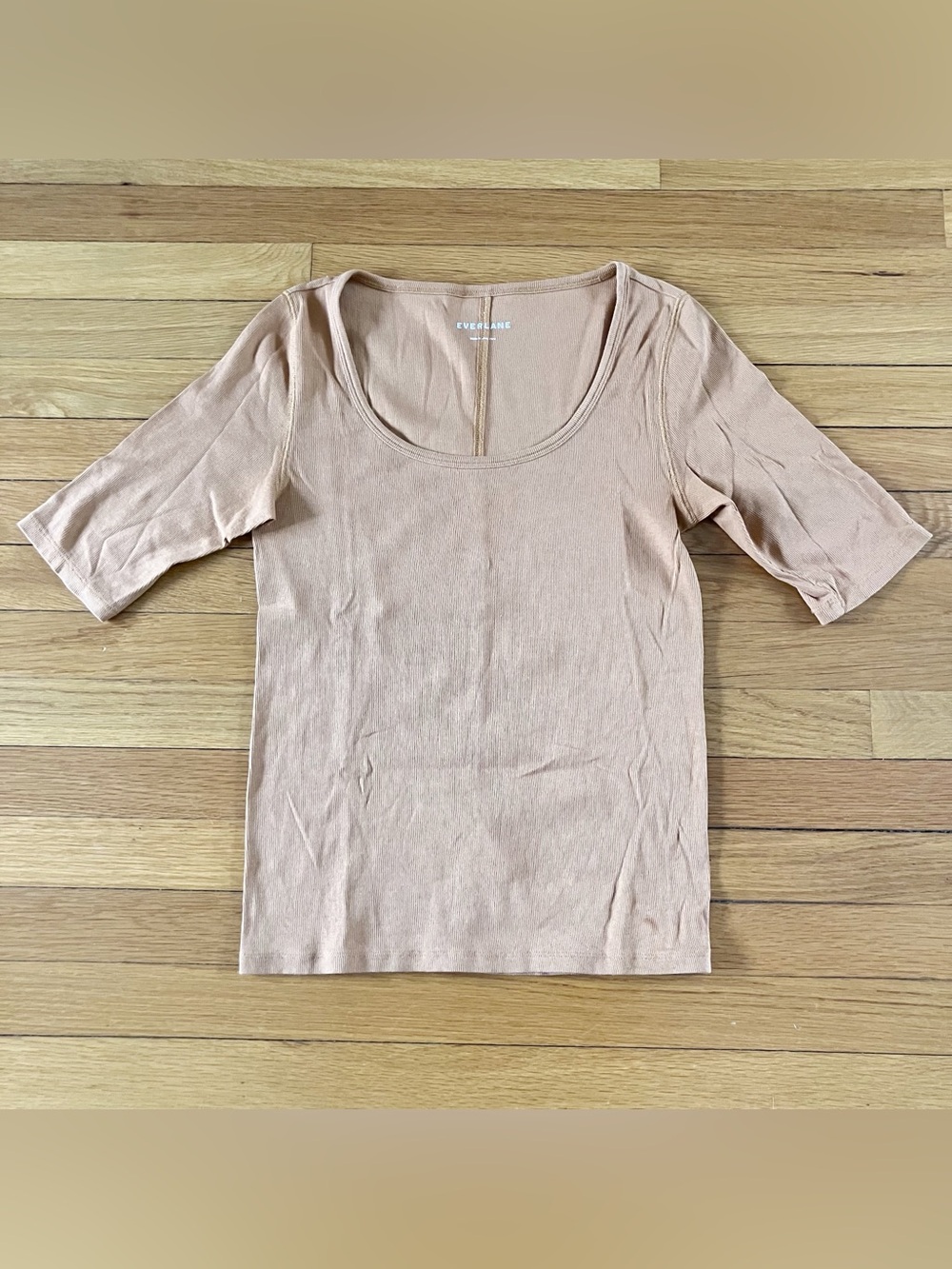 Everlane Brown Luxe Rib Scoop Neck Pima Cotton Minimalist Tee T-Shirt Large